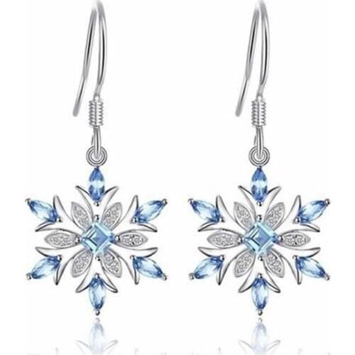 2020 Trendy Elegant Blue Zircon Snowflake Dangle Earrings For Women Bohemian Jewelry Wedding Drop Statement Earrings D5P315