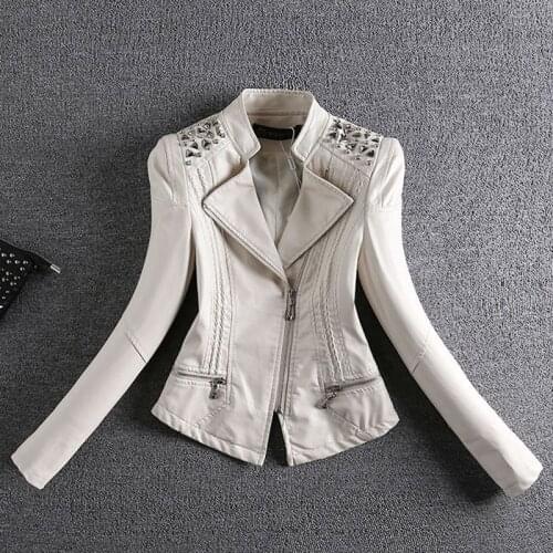 2021 Fashion Leather Jacket Women Spring And Autumn Rivet Coat Short Slim Motorcycle Jacket 3XL Plus Size