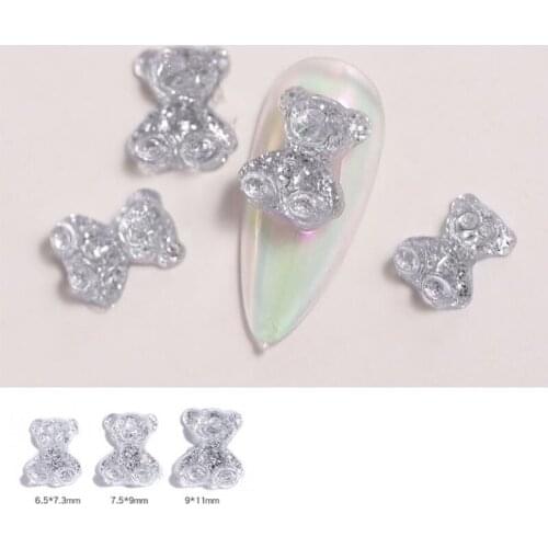 3pcs 3D Cute Bear Resin Nail Art Decorations in 3 Sizes for Nails Ornaments Manicure Tips Decor DIY Accessories for Salon Home