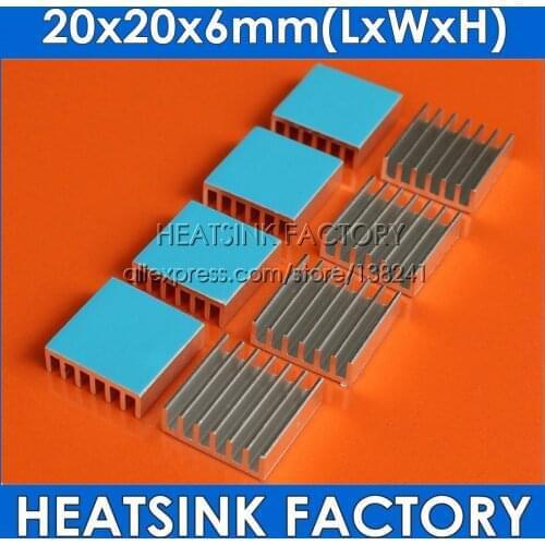 HEATSINK 10pcs 20*20*6mm Silver Heatsink Aluminum Heat Sink Radiator Cooler With Tape Applied