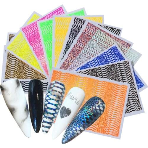 5pcs/Lot Neon Snake Skin Nail Art 3D Decal Stickers Print Strips Self Adhesive Striping Tape Manicure Tips Wraps Decorations