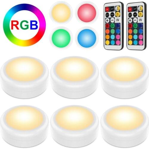 6Pcs RGB Cabinet Light Wireless Dimmable Touch Sensor LED Night Lamps Battery Power Remote Control for Kitchen Wardrobe