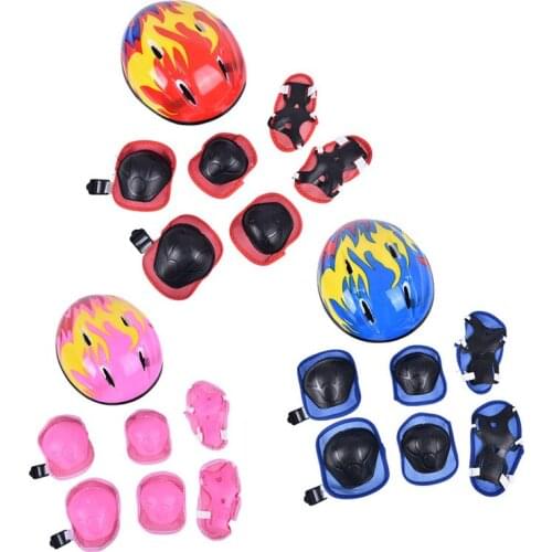 7Pcs/set Kids Cycling Protective Gear Bike Helmet Knee Wrist Elbow Guard Roller High-density Padding Good Ventilation Comfort