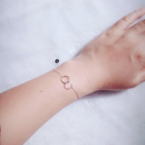 Cute 925 Sterling Silver Double Round Circles Infinity Chain Bracelets Pulseras Pulseira Friendship Bracelete Women Girl Jewerly