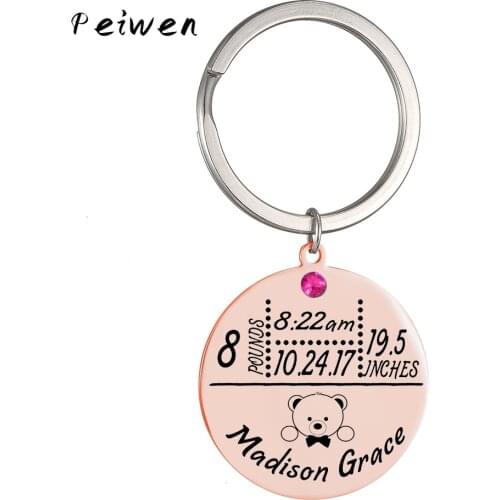 Baby keychain key chain custom name height weight date keychains stainless steel Keyring gold jewelry birthday gift mom dad gift