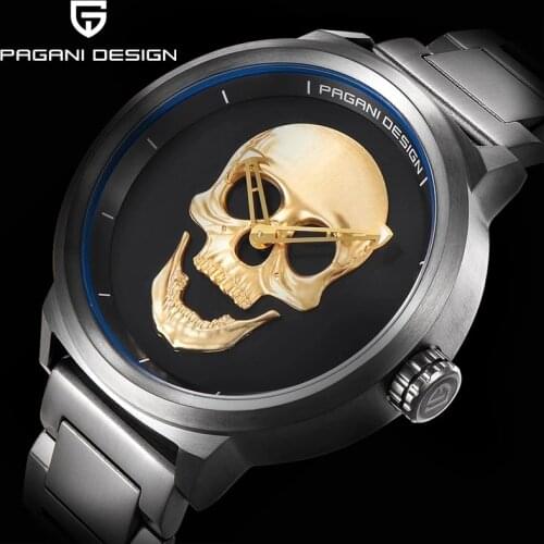 PAGANI DESIGN 2021 New Mens Watch Automatic Quartz Watches Skull Head Wristwatches Men Pointer Waterproof Clock reloj hombre