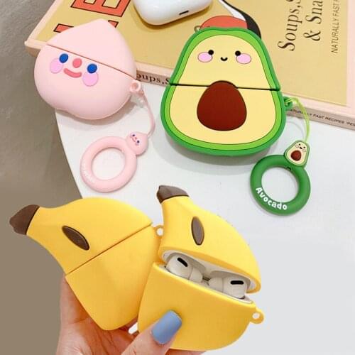 For AirPods Pro Case Cute Cartoon Fruit Peach Avocado Wireless Earphone Cover for Apple Airpods 3 Kawaii 3D Banana Charging Box