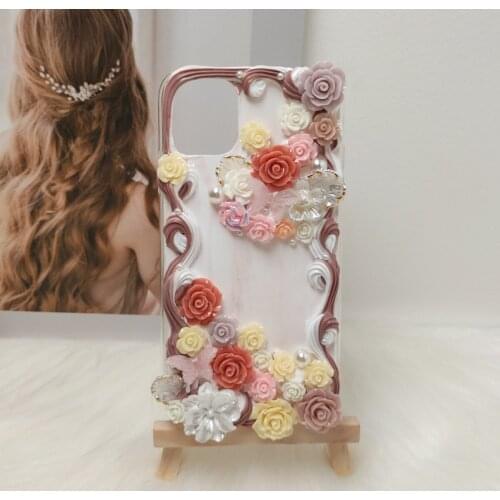 Handmade For iPhone 11/12 pro max case 3D Rose Flower Angel Butterfly iP 7/8plus phone shell iP 12 Mini DIY creamy cover SE 2020