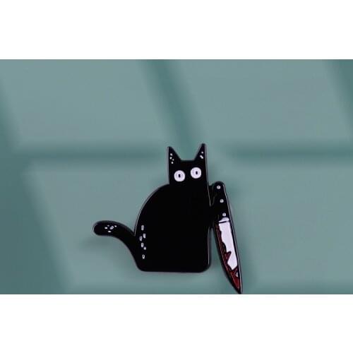 Black Slayer cat knife kitty Bloody Enamel Pin Knifecat brooch spooky dark art badge