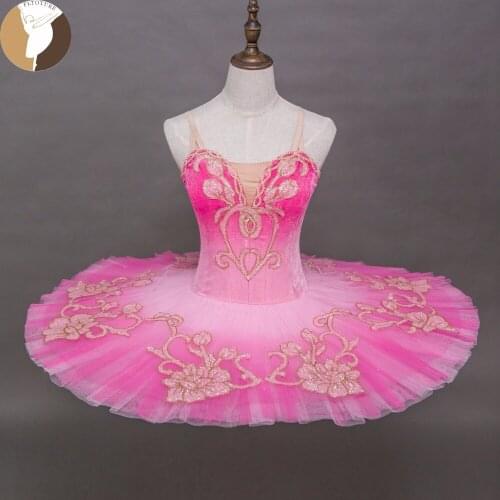 FLTOTURE Pink Professional Ballet Tutu Velvet Fabric XW1016 Adult Women Pink Fairy Doll Tutu Skirts Ballet Stage Costumes Dress