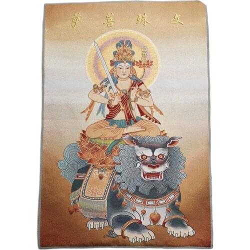 China old Tibet silk Thang ka like hanging painting fengshui Manjushri God statue portrait