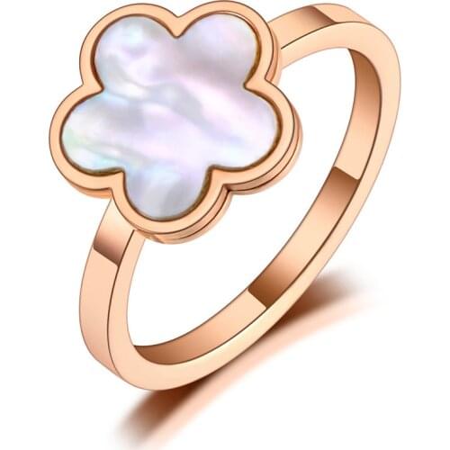 Lokaer Trendy Titanium Stainless Steel White Shell Flower Plant Rings Bohemian Party Cocktail Ring Jewelry For Women Girl R20016