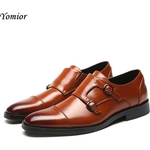 Yomior Fashion Men Dress Leather Shoes Pointed Toe Slip-On High Quality Buckle Formal Wedding Office Work Big Size 48 Oxfords