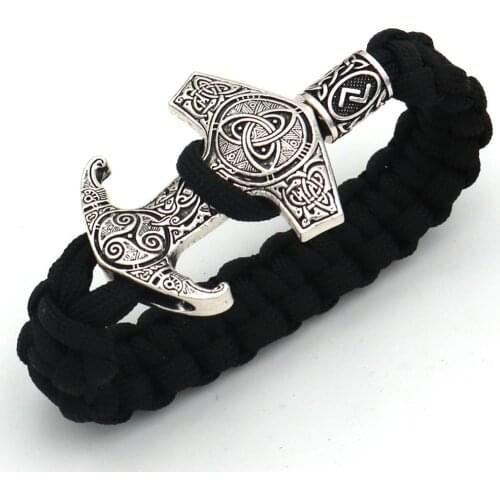 Viking Men Black Rope Weave Ancient Bracelet Nordic Mythology Odin Raven Totem Lunavin Beads Amulet Bracelet