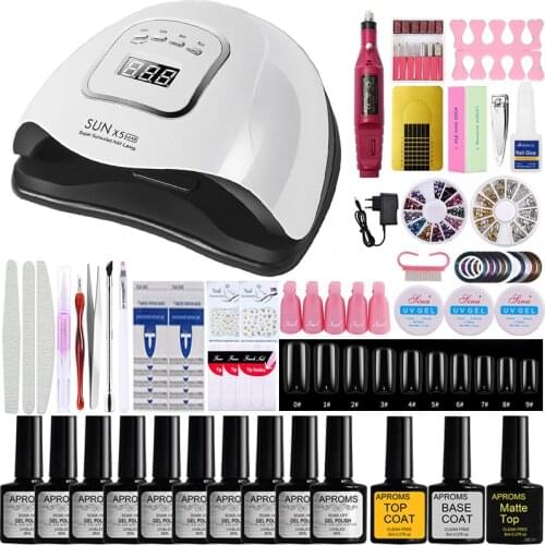 Nail Set UV LED Nail Lamp Dryer Set Nail Gel Polish Kit Manicure Set Electric Nail Drill Machine False Nails File Nail Tools Set