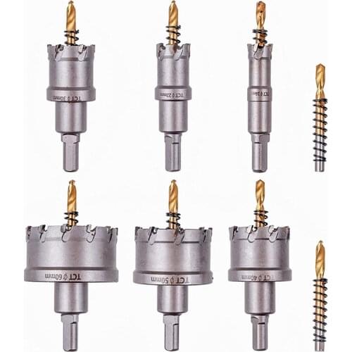 6Pcs TCT Drill Bit Hole Saw Set 16-60 mm, with 2Pcs Center Drill Bit, for Hard Metal, Stainless Steel, Wood, Plastic
