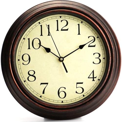 NHBR Round Classic Clock Retro Non Ticking Quartz Decorative Wall Clock 12-Inch