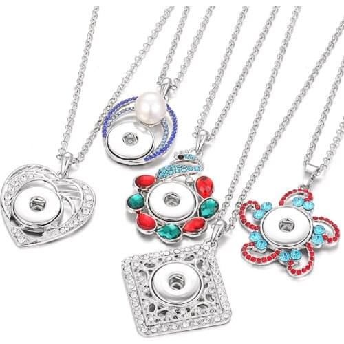 New Snap Button Necklace Pendant Jewelry Crystal Flower Love Heart Snap Pendant Necklaces Fit 20mm 18mm Snap Buttons Jewelry