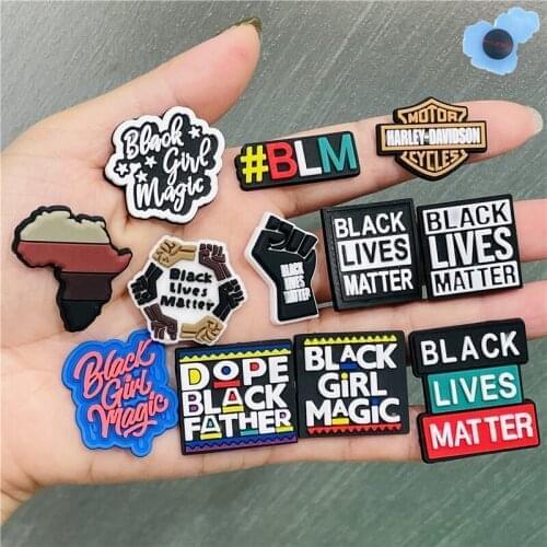 New Arrival 1pcs PVC Black Lives Matter Shoes Accessories Garden Shoe Decorations Fit Croc Jibz Charm Adult Backpack
