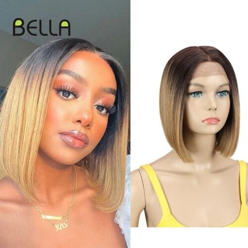 Bella Bob Wig Synthetic Lace Front Wig Short Blonde Pink #613 Red Lemon Bob Lace Front Wigs Short Wigs For Women Lolita Cosplay