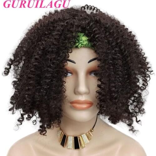 GURUILAGU Headband Wig Color 2# Afro Kinky Curly Wig Heat Resistant Fiber Synthetic Wigs for Black Women Synthetic Hair