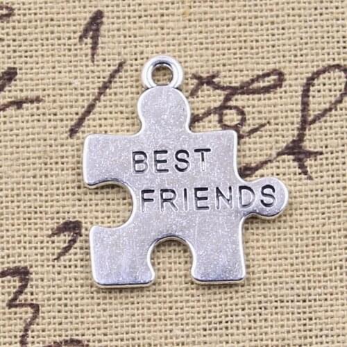 5pcs Charms Jigsaw Puzzle Best Friends 27x24mm Antique Silver Color Pendants Making DIY Handmade Tibetan Finding Jewelry