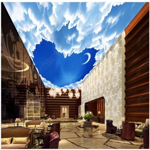 Custom ceiling wallpaper for walls 3 d zenith mural wallpaper HD 3D Fantasy HD Heart Shaped Moon Clouds Ceiling Mural wall paper