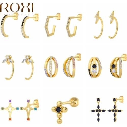 ROXI Minimalism Cross Earrings For Women 925 Sterling Silver Ear Piercing Stud Earrings Jewelry Party Fine Jewelry Gift Plata