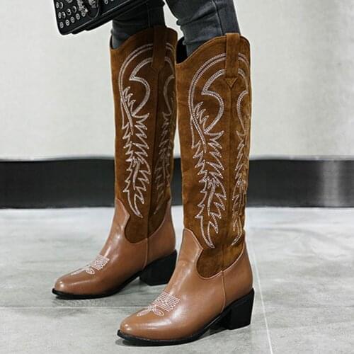 SARAIRIS Plus Size 49 Square Heel mid-calf Fashion Women Shoes slip-on Comfy Embroider Short Plush Modern Boots