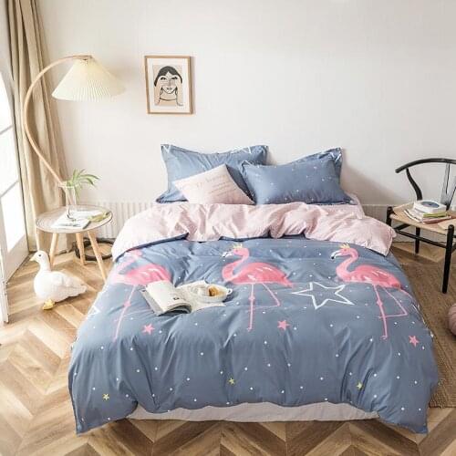 Cute Bedding Set Luxury Modern Cartoon Flamingo Print Bed Sheets Adult Kid Animal Duvet Cover Pillowcase Home Living Boy Girl