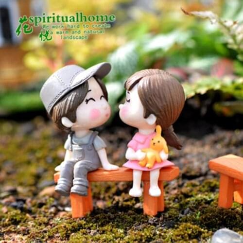 ZOCDOU 3 Pieces Park Bench Lover Sweetheart Young People Girl Small Statue Little Figurine Crafts Figure Ornament Miniatures
