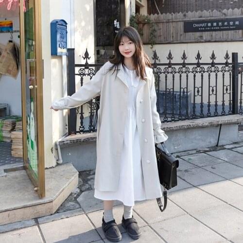 Loose Cotton Hepburn Trench Coat Womens Mid-Length Autumn Overcoat 2021 New Casual Single-Breasted Ladies Beige Windbreaker