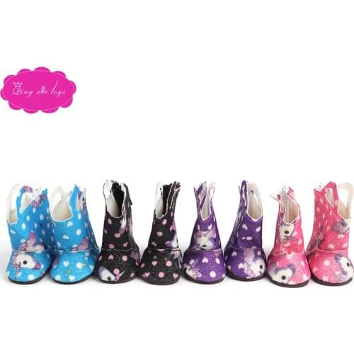Doll shoes Unicorn print 4 color boots New style fit 16 inch Girl dolls and 14.5-inch Girl doll accessories x29