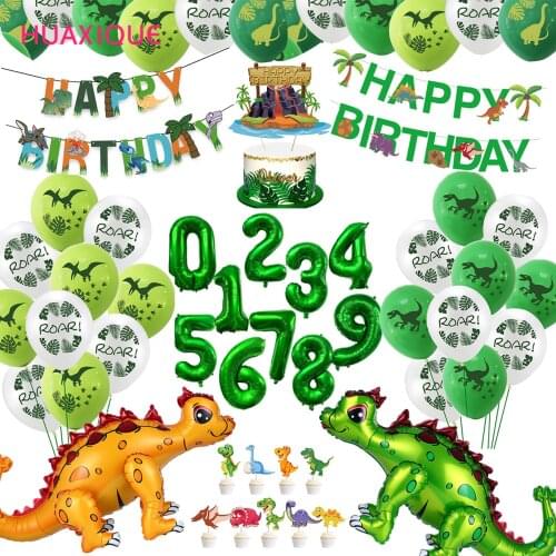 10/15/20Pcs Happy Birthday Balloon Dinosaur Party Balloons 0-9 number Foil Balloons Boys Birthday Party Decors Kids Jungle Wild