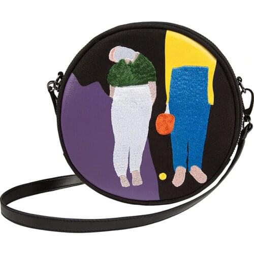 2019YIZISToRE new original circular canvas women messenger bags with embroidery and printing round satchels for girls (FUN KIK )