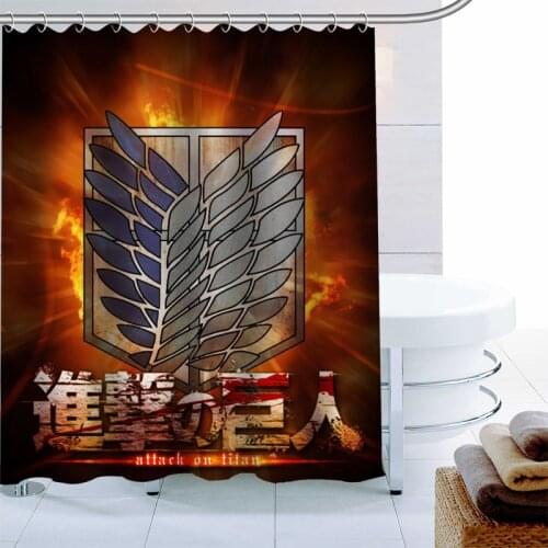 Nice Attack on Titan Anime Shower Curtain 12 Hook Polyester Fabric 3D Printing Bathroom Curtain Waterproof Bath Curtain Decor