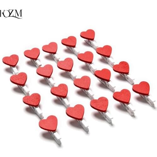 Wholesale 20PCS School Office Accessories Cute Mini Red Lover Heart Shaped Wooden Clips Memo Clip For Kids Gift