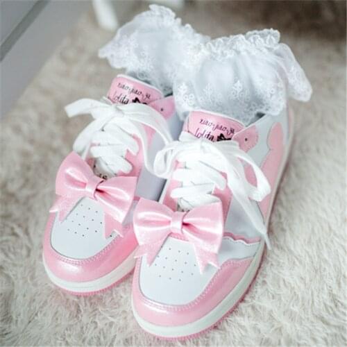 Pink Sports Sweet Girls Female Kawaii Japanese Cute Anime Lolita Shoes Woman Sneakers Harajuku Feminine Student Running Flats