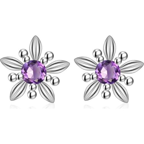 KOFSAC New Cute Flower Stud Earring 925 Sterling Silver Jewelry Earrings For Women Zircon Purple Stud Lady Birthday Party Gifts