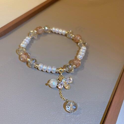 Minar Temperament Irregular Freshwater Pearl Charm Bracelet for Women Clear Crystal Shiny CZ Zirconia Beaded Bracelets Jewelry