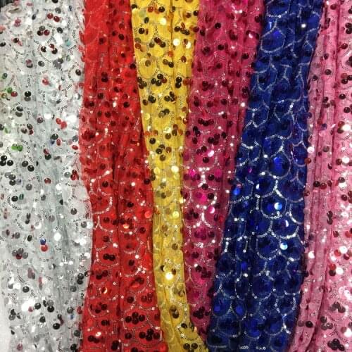 1meter 2017 African Sequins Mesh Lace Fabric High Quality Embroidery Cord French Net Lace Fabric For Stage Background Decoration