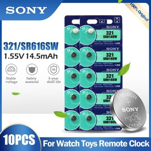 10PCS Original Sony 321 SR616SW SR616 14.5mAh 1.55V Silver Oxide Battery For Watch Calculator Toy Button Cell Coin MADE IN JAPAN