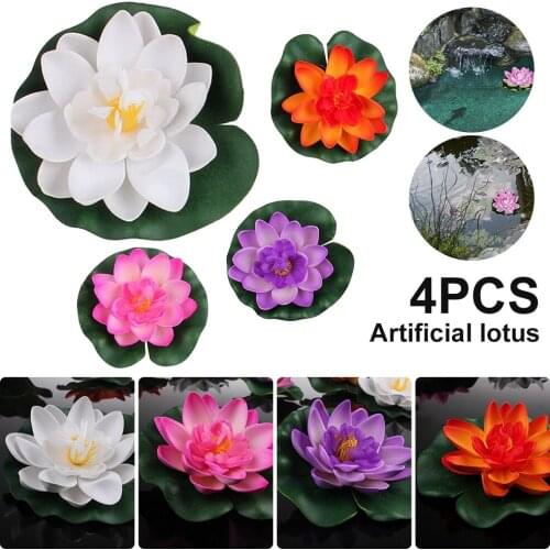 4pcs Artificial Lotus Flowers Pool Water Lily Pads Leaves Lifelike Pond Decor Aquarium Floating Plants Wedding Party Decorations