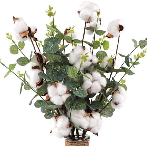 62cm Artificial Eucalyptus Leaves Bouquet Dried Cotton Flower Fake Plant For Home Wedding Birthday Party Decor Garland Wreath