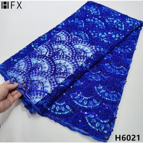 HFX Africa Lace Fabric 2021 High Quality With Sequins French Tulle Mesh Fabric Nigerian Net Lace Fabrics For Party Dress F4466