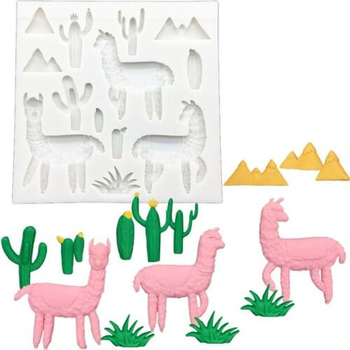 Alpaca Cactus Grass Silicone Sugarcraft Mold Resin Tools Cupcake Baking Mould Fondant Cake Decorating Tools