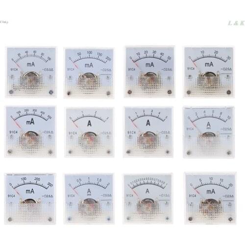 Ammeter DC Analog Current Meter Panel Mechanical Pointer Type 1/2/3/5/10/20/30/50/100/200/300/500mA A