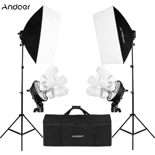 Andoer Studio Photo Lighting Kit for photography with 2 * Softbox 2 * 4in1 Bulb Socket 8 * 45W Bulb 2 * Light Stand 1 * Bag