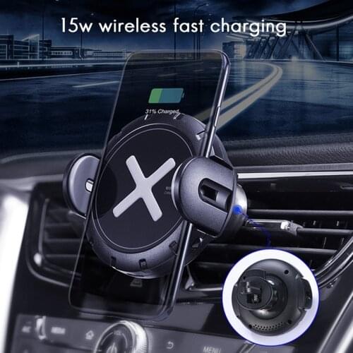 15W Qi Car Wireless Charger Dual Mode Intelligent Infrared Fast Wireless Charging Car Mount for Air Car Phone Holder