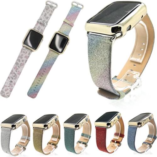 Colorful Glitter PU Leather Strap For Apple Watch 38mm 42mm Band Bracelet For iWatch Series 3 2 1 Watchband Wristband w Adapters